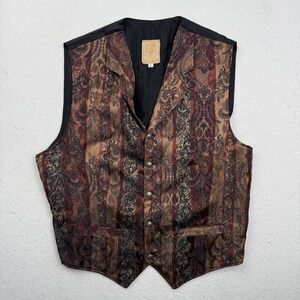 Wah Maker Vest Mens Large Brown Floral Jacquard Satin Western Formal Dress